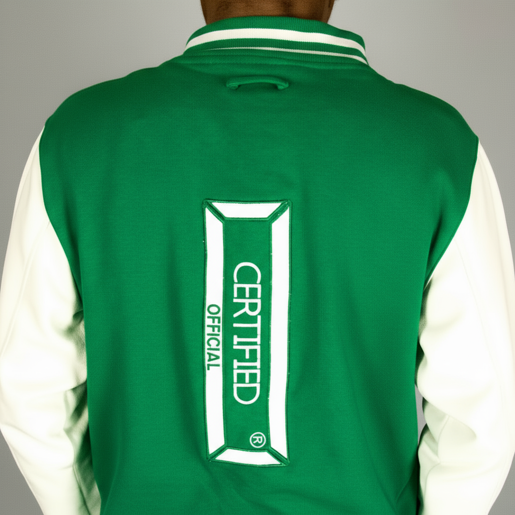 CMALE > TEAM CERTIFIED: MEN & BOYS OFFICIAL FASHION VARSITY JACKET; SLIM FIT; 100% FLEECE; ORIGINAL DESIGN; LETTERMAN; FRONT & BACK APPLIQUE/ EMBROIDERY PRINT.