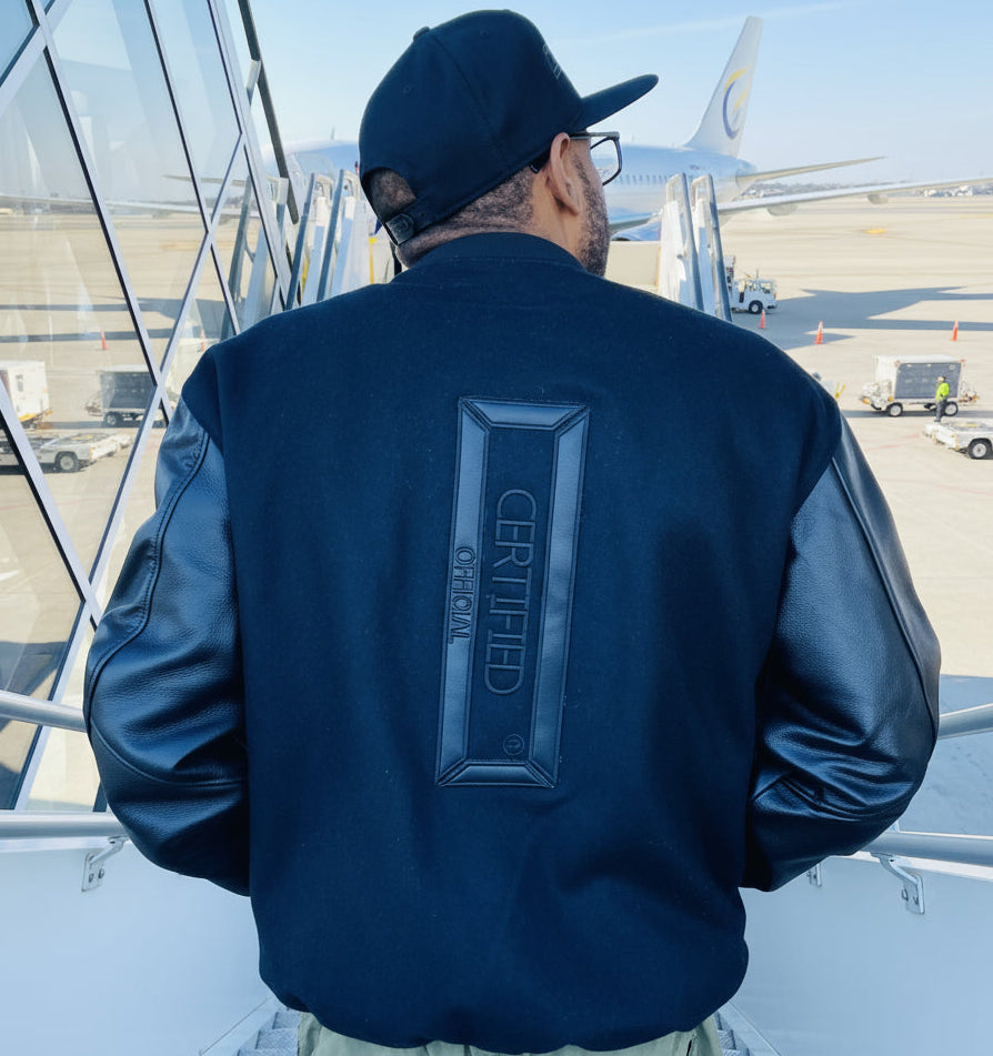 CMALE > TEAM CERTIFIED VARSITY JACKET: OFFICIAL MEN/ BOYS GENUINE LEATHER/ WOOL VARSITY JACKET; ORIGINAL DESIGN; APPLIQUE/EMBROIDERY PRINTS.