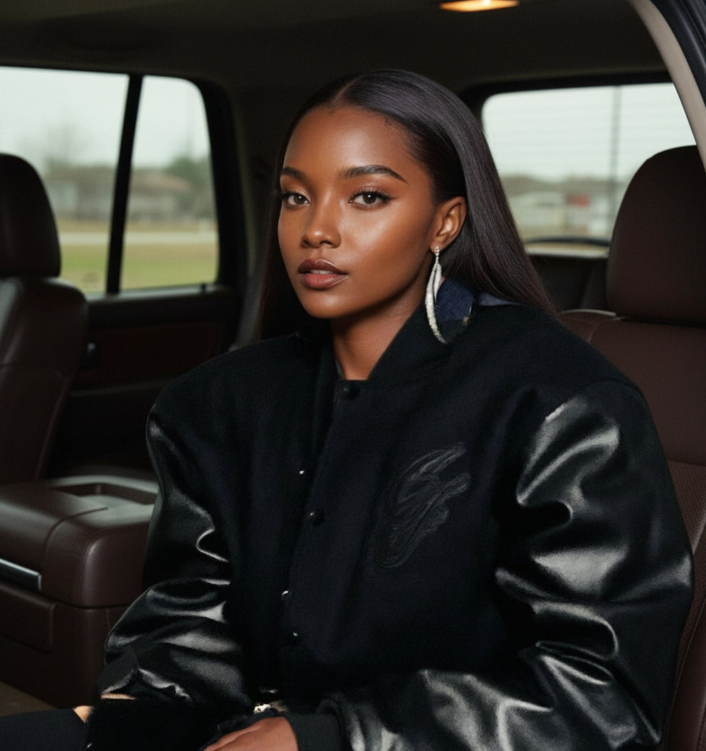 CFEMALE > TEAM CERTIFIED VARSITY JACKET: WOMEN/ GIRLS FASHION GENUINE LEATHER/ WOOL VARSITY JACKET; ORIGINAL DESIGN; APPLIQUE/ EMBROIDERY PRINT.