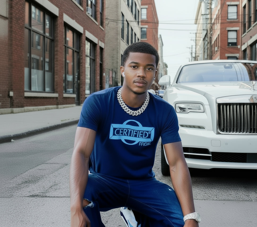 UNISEX > CHAPTAH TEW: OFFICIAL FASHION UNISEX SLIM FIT CREW NECK SHIRT; 2ND EDITION; ORIGINAL; SHORT SLEEVE; VINYL PRINT.