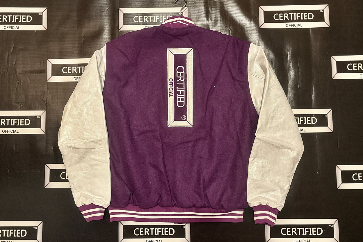 CFEMALE > TEAM CERTIFIED VARSITY JACKET: WOMEN/ GIRLS FASHION GENUINE LEATHER/ WOOL VARSITY JACKET; ORIGINAL DESIGN; APPLIQUE/ EMBROIDERY PRINT.