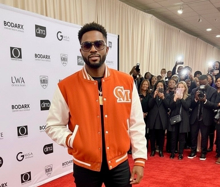 CMALE > TEAM CERTIFIED VARSITY JACKET: OFFICIAL MEN/ BOYS GENUINE LEATHER/ WOOL VARSITY JACKET; ORIGINAL DESIGN; APPLIQUE/EMBROIDERY PRINTS.