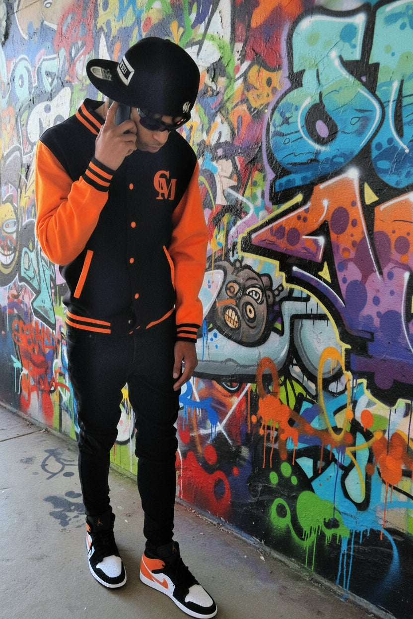 CMALE > TEAM CERTIFIED: MEN & BOYS OFFICIAL FASHION VARSITY JACKET; SLIM FIT; 100% FLEECE; ORIGINAL DESIGN; LETTERMAN; FRONT & BACK APPLIQUE/ EMBROIDERY PRINT.