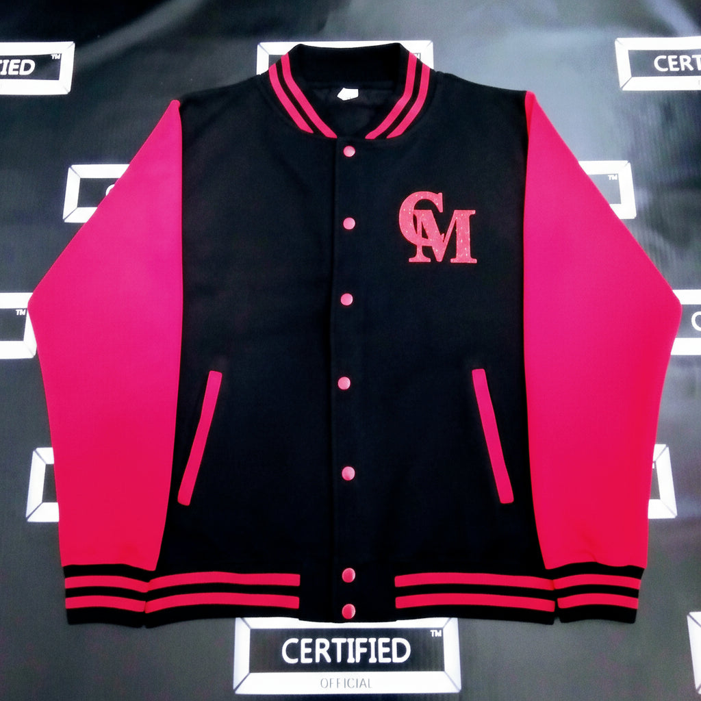 CMALE > TEAM CERTIFIED: MEN & BOYS OFFICIAL FASHION VARSITY JACKET; SLIM FIT; 100% FLEECE; ORIGINAL DESIGN; LETTERMAN; FRONT & BACK APPLIQUE/ EMBROIDERY PRINT.
