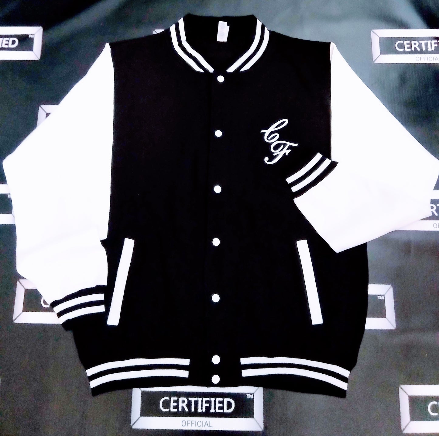 CERTIFIED OFFICIAL [FEMALE] TEAM LETTERMAN JACKET; 100% FLEECE. FRONT/BACK DESIGN.