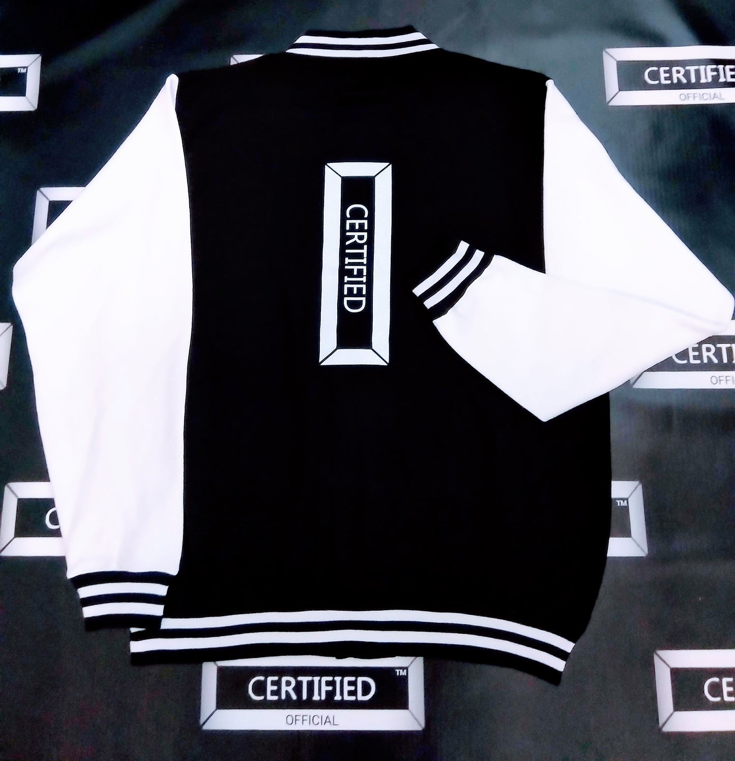 CERTIFIED OFFICIAL [FEMALE] TEAM LETTERMAN JACKET; 100% FLEECE. FRONT/BACK DESIGN.