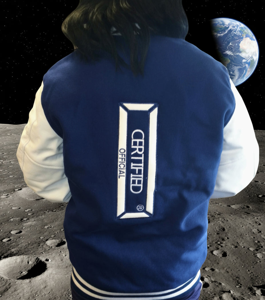 CFEMALE > TEAM CERTIFIED VARSITY JACKET: WOMEN/ GIRLS FASHION GENUINE LEATHER/ WOOL VARSITY JACKET; ORIGINAL DESIGN; APPLIQUE/ EMBROIDERY PRINT.