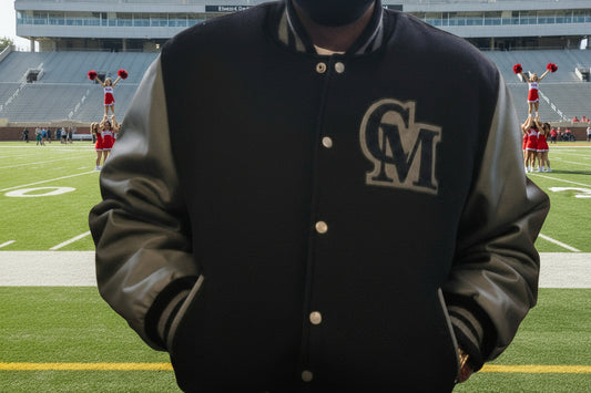 CMALE > TEAM CERTIFIED VARSITY JACKET: OFFICIAL MEN/ BOYS GENUINE LEATHER/ WOOL VARSITY JACKET; ORIGINAL DESIGN; APPLIQUE/EMBROIDERY PRINTS.